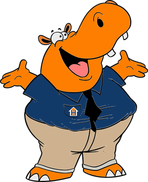 Hubbs the Hippo - Housing Hub's Mascot with hands up