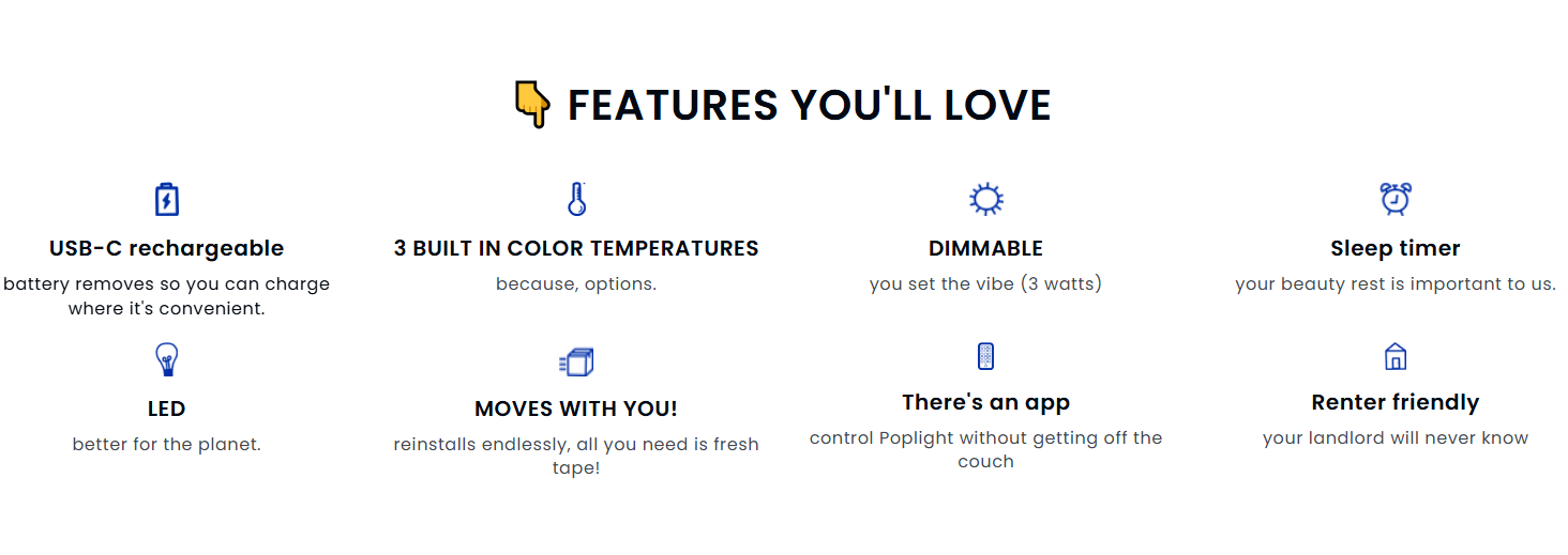Renter-friendly smart light features including app control, dimmable settings, sleep timer, and rechargeable battery
