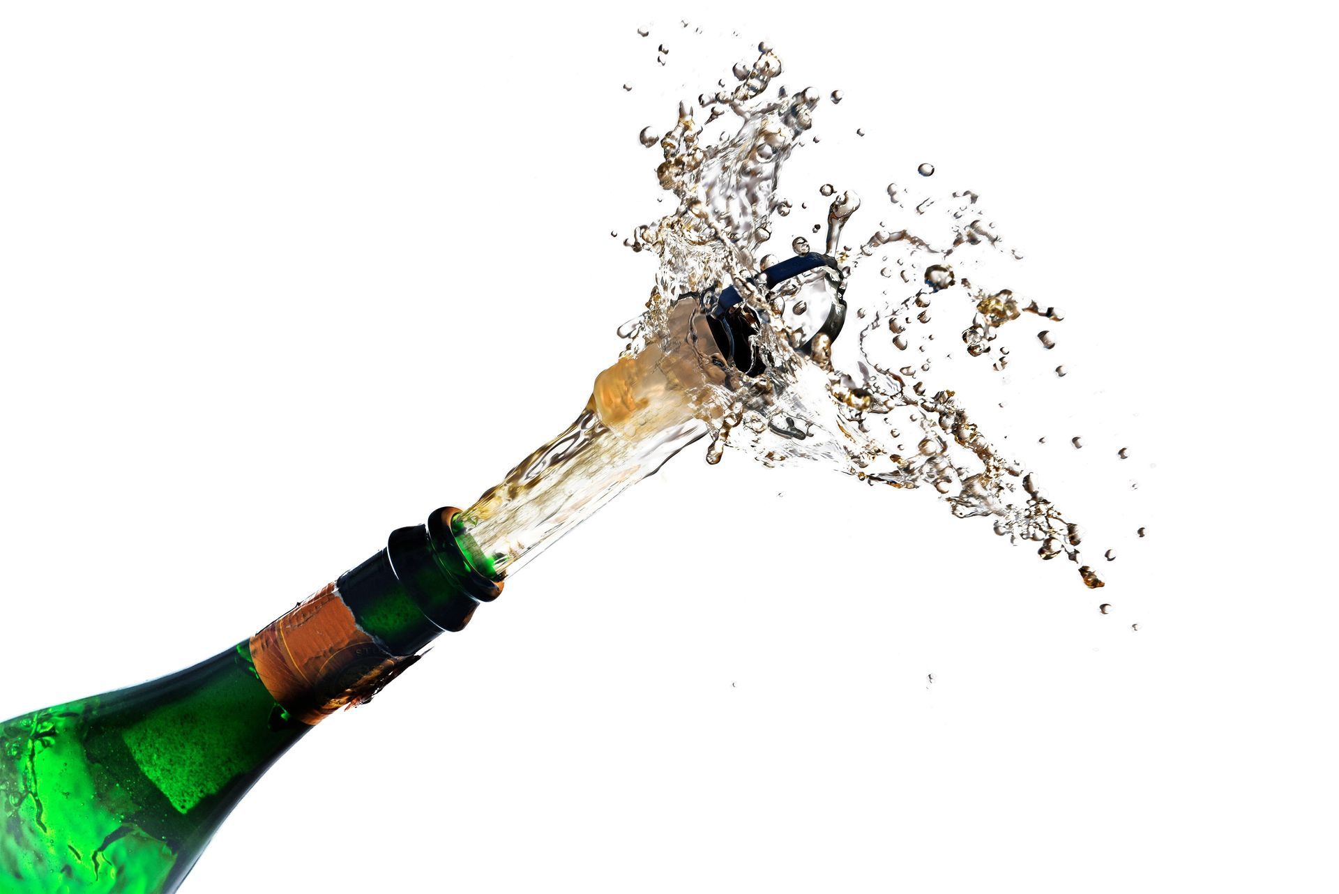 A bottle of champagne is being poured into the air.