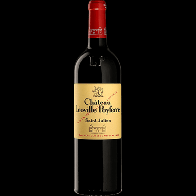 A bottle of chateau léoville royleri on a black background