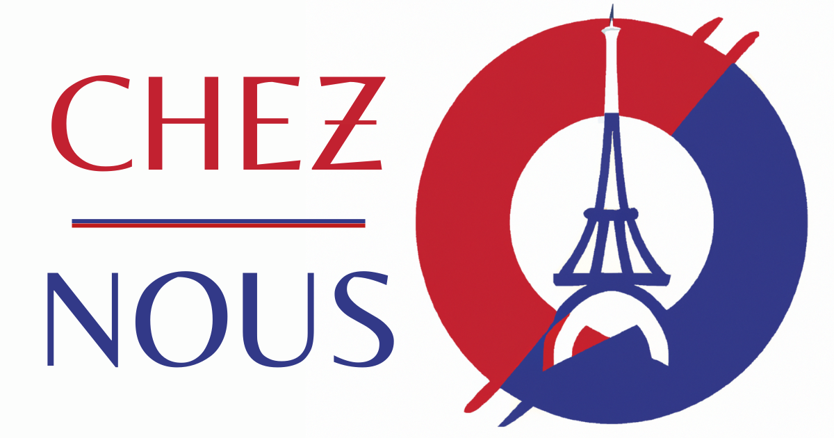 A logo for chez nous with the eiffel tower in the middle.
