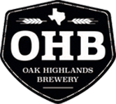 The logo for oak highlands brewery is black and white.