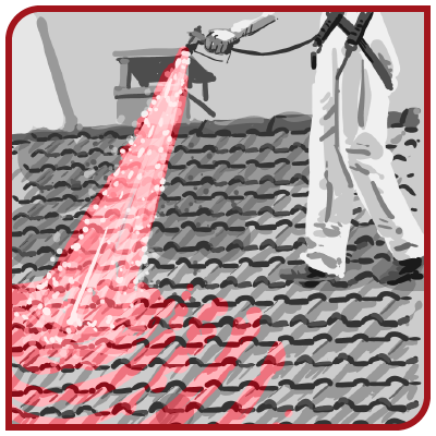 Un homme sur un toit nettoyant la toiture