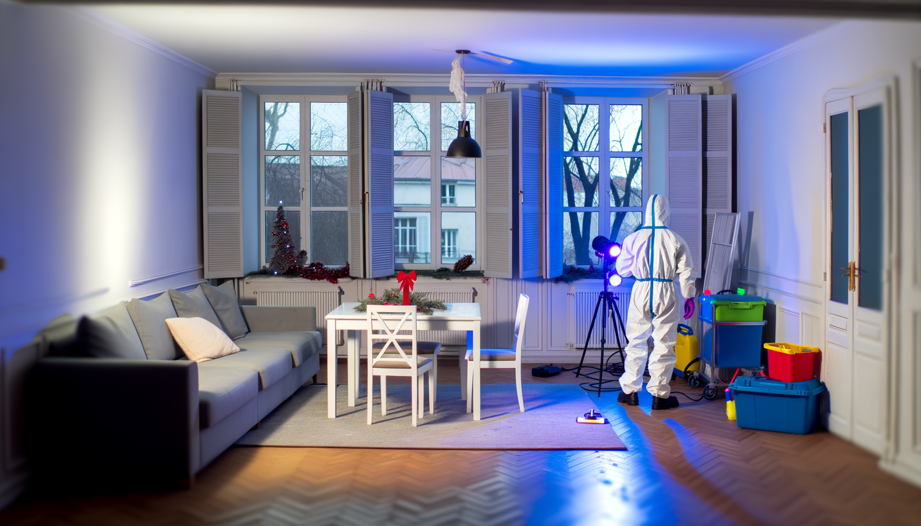 technicien hygiéniste qui désinfecte un appartement