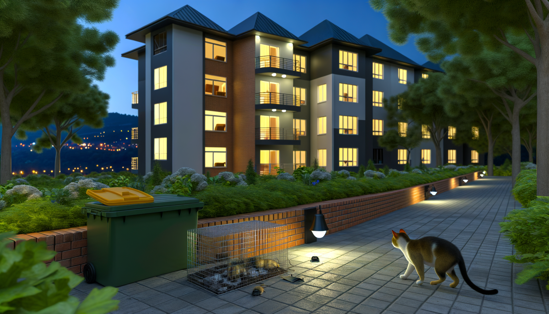 détritus devant une barre d'immeuble