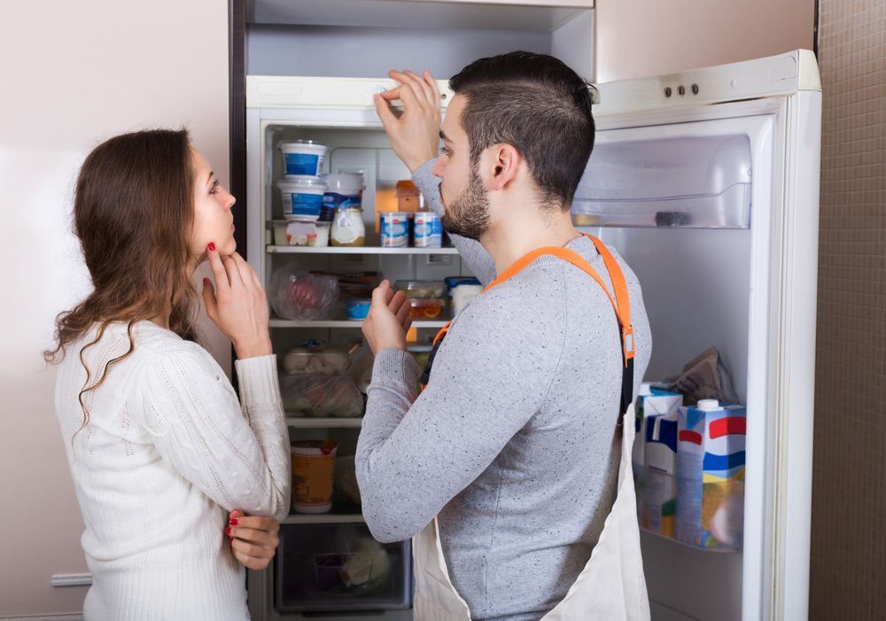 Repairman Explaining The Problem In A Refrigerator To A Women — Appliance City in Port Macquarie, NSW