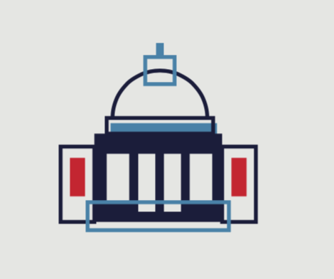 A drawing of a capitol building with a dome on top.