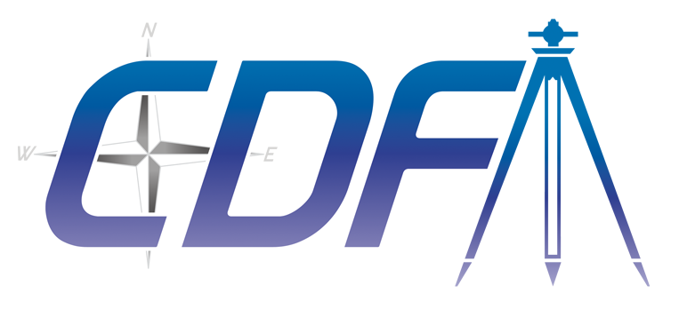 A logo for a company called cdfa with a tripod and compass