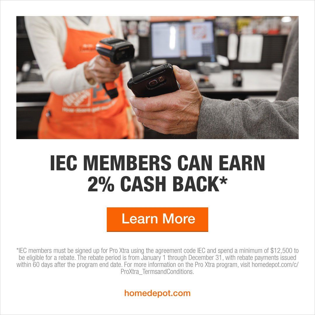 Home Depot ad: Employee scanning customer's hand with scanner.