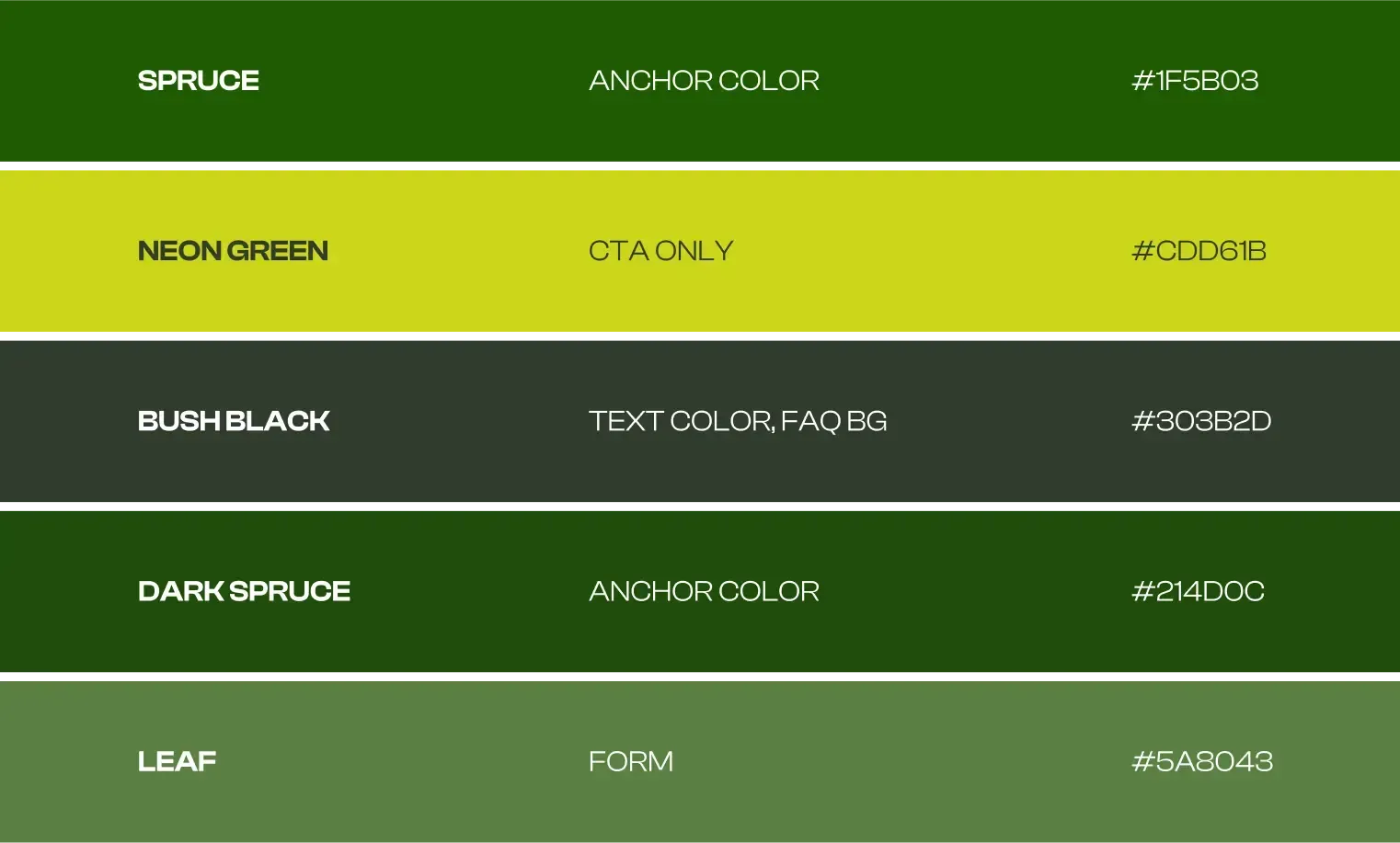 Color palette showing shades of green with labels like 