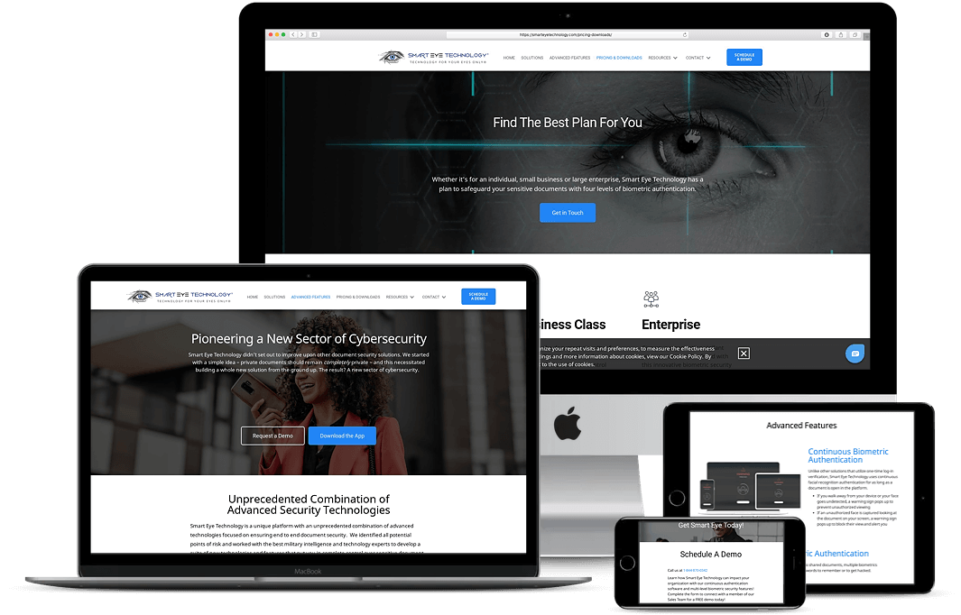 Website displayed on multiple devices: laptop, monitor, tablet, and phone.