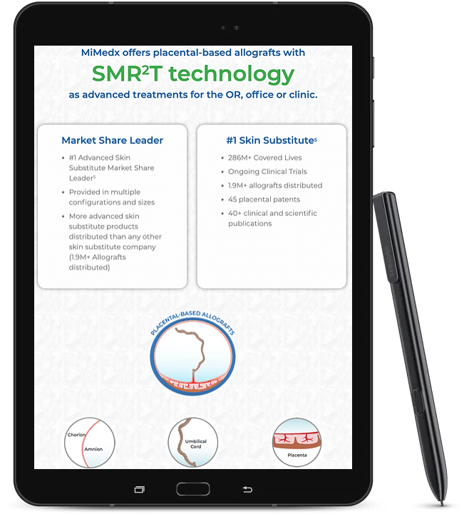 Tablet displaying a Medx product with SMRT technology, for medical treatment.