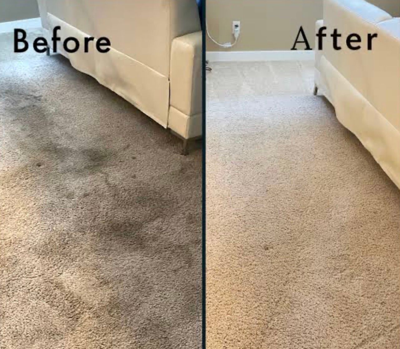 Split-view living room carpet: dark stained