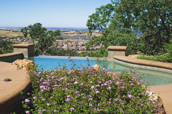 North East view over El Dorado Hills infinity pool and spa