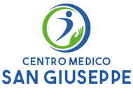 Logo del Centro Medico San Giuseppe: cerchio con figura che tende la mano, verde e blu. Testo sotto.