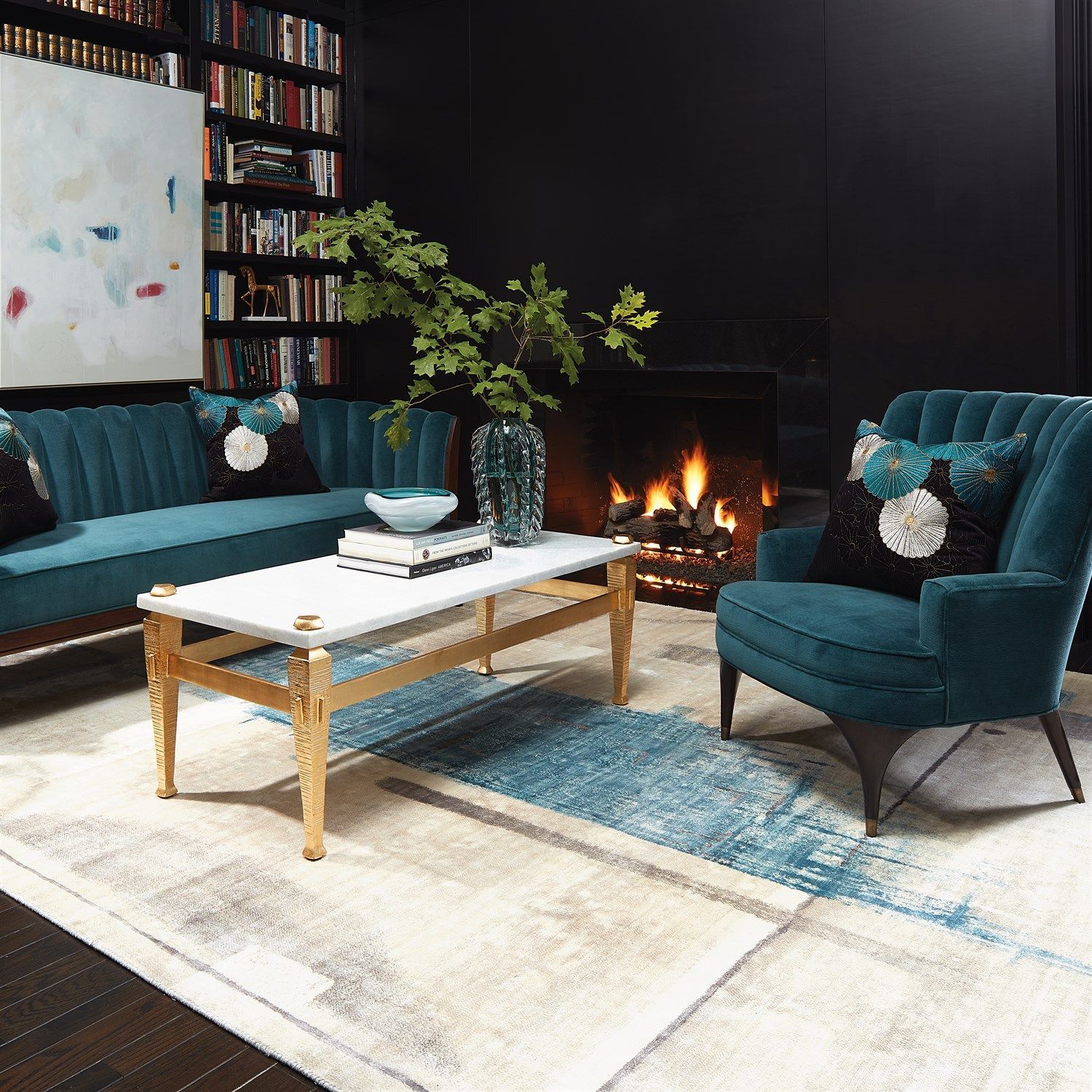 Peacock blue family room decor ideas for your home by J Bradwells Home & Design