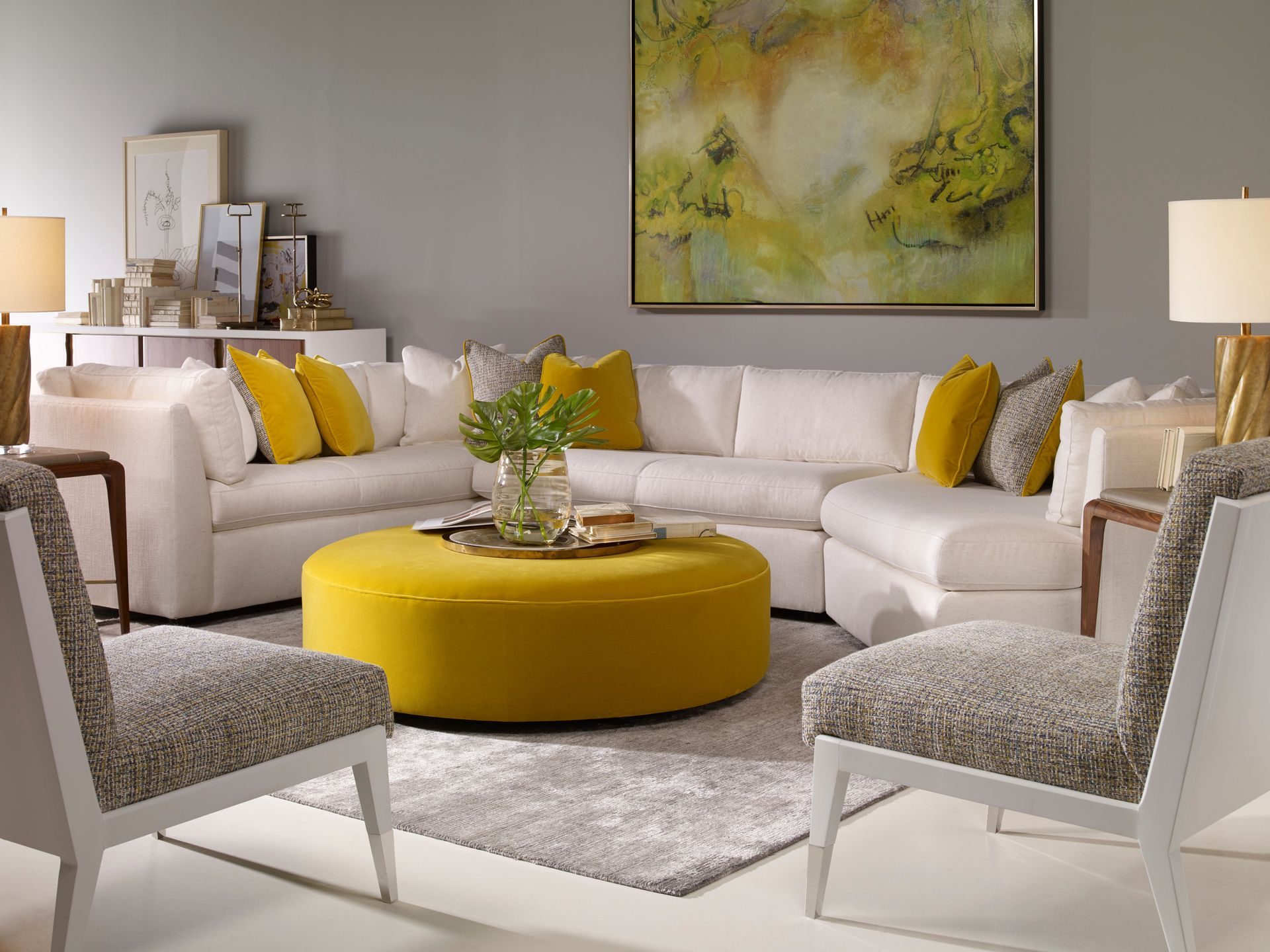 Sectional sofa with oversized round ottoman