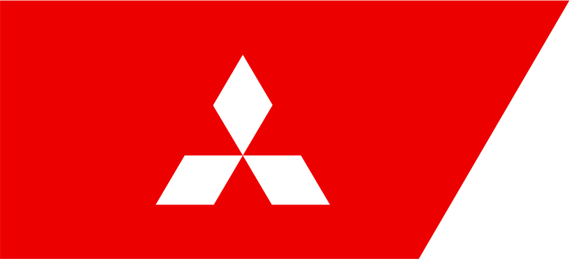 Bandeira vermelha com o logotipo branco da Mitsubishi.