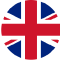 Una bandera británica roja, blanca y azul en un círculo sobre un fondo blanco.