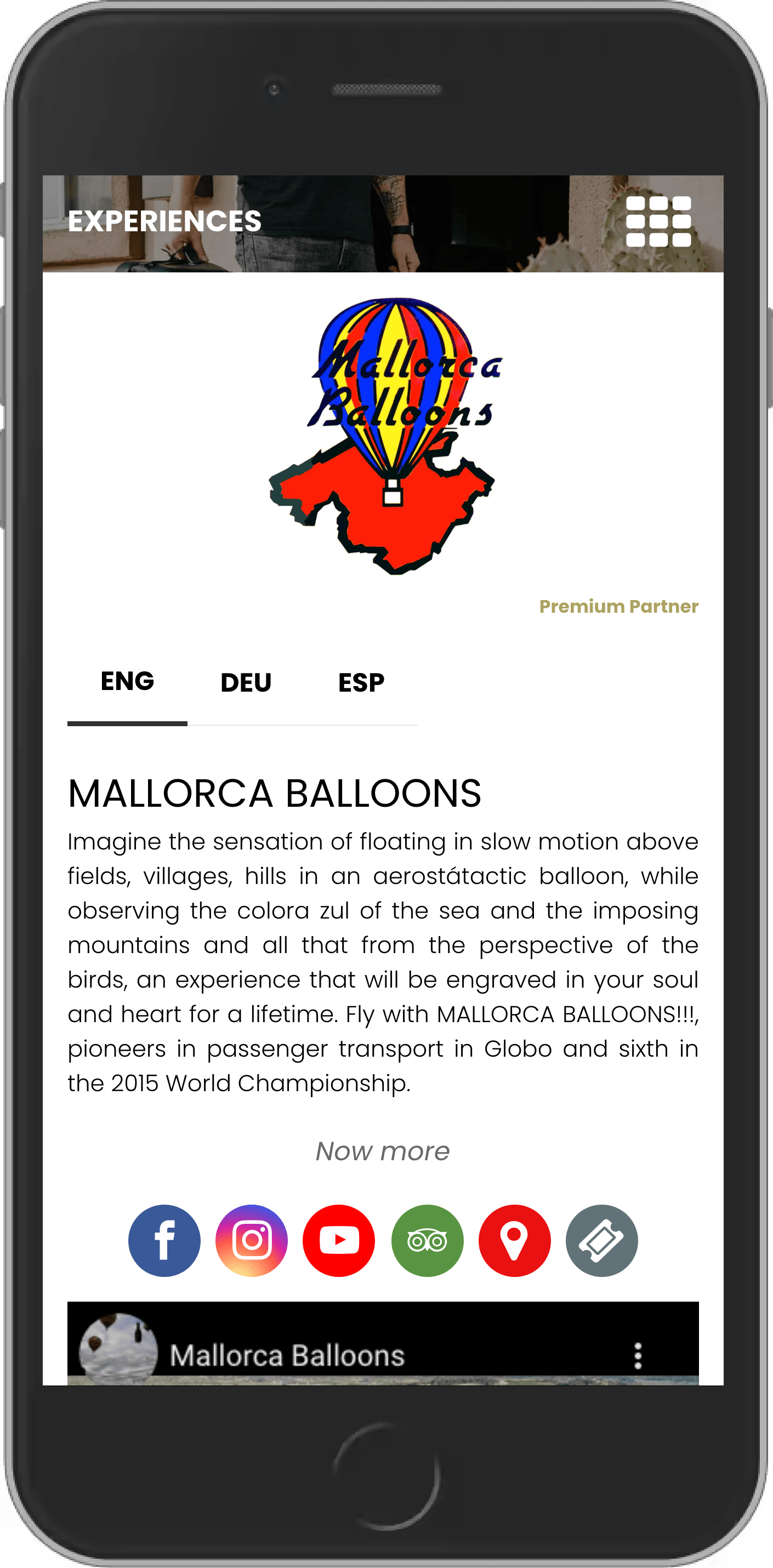 Un teléfono móvil muestra un sitio web sobre globos de Mallorca.