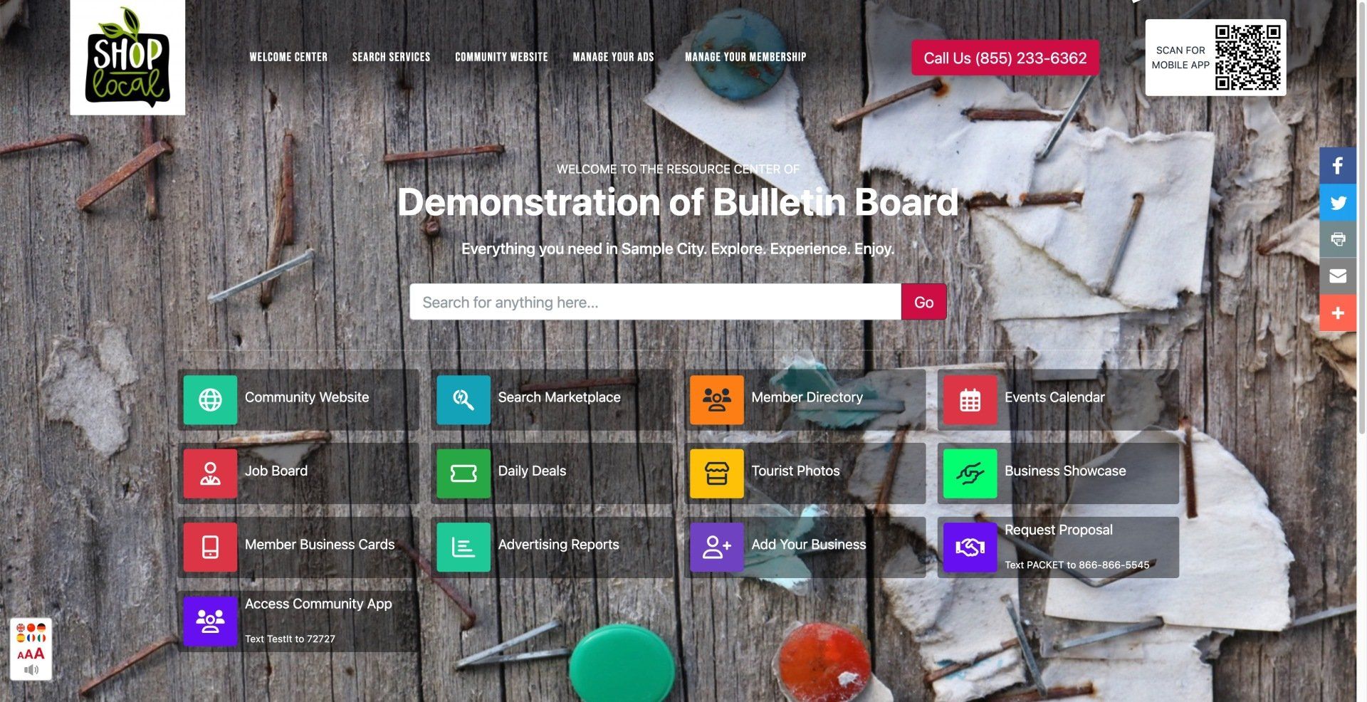 a screenshot of the demonstration of bulletin board website .