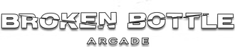 Broken Bottle Arcade logo in white with a gray shadow, on a white background.