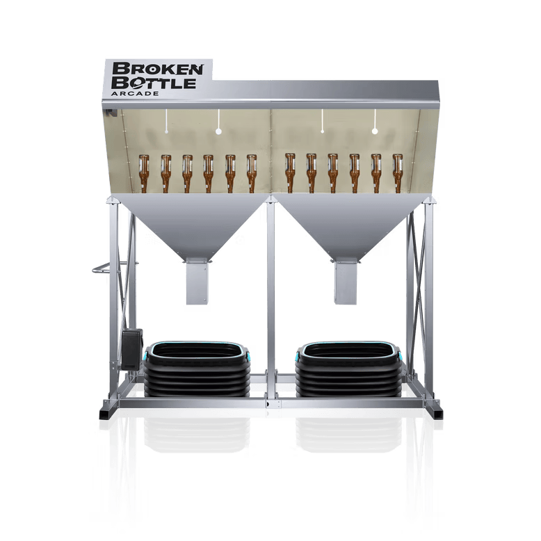Broken Bottle Arcade game with steel frame, funnels, and tap handles.