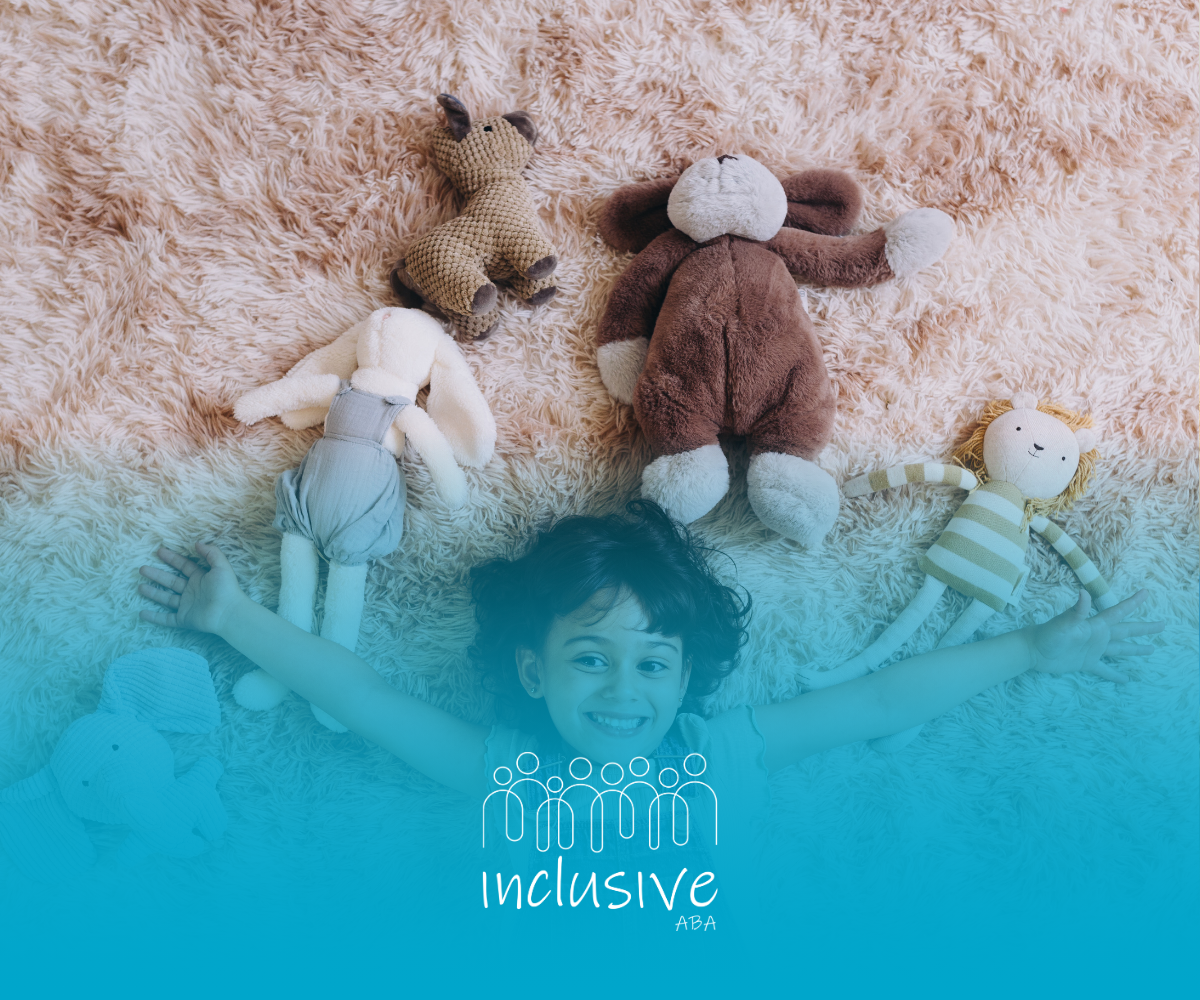 A little girl is laying on the floor with stuffed animals.