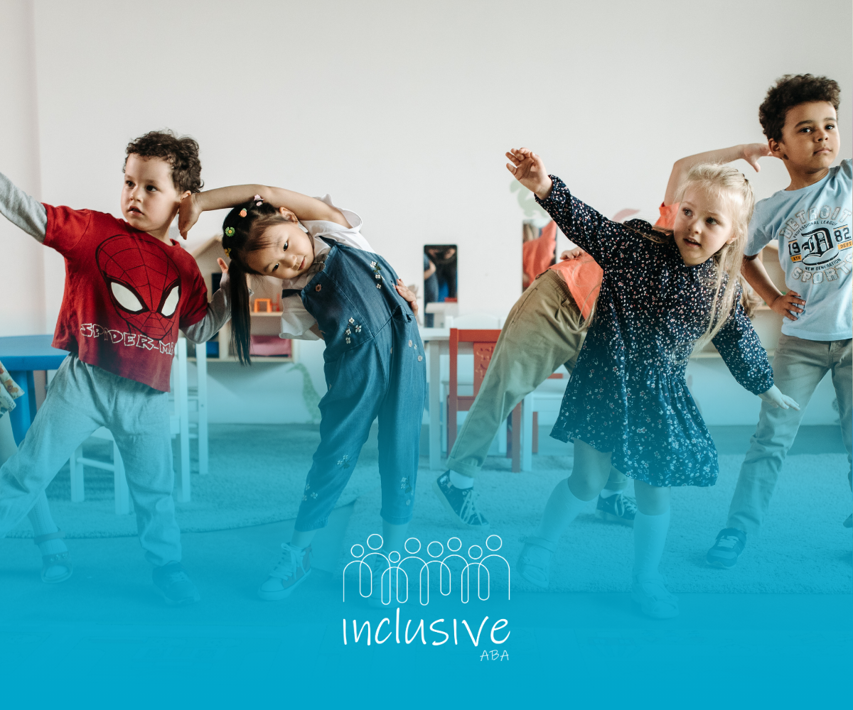 A group of children are dancing together in a classroom.
