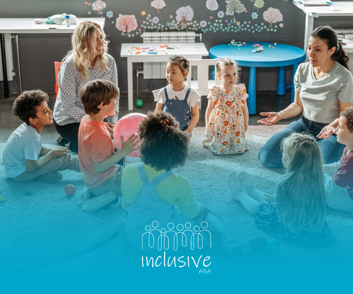 Children and adults seated in a circle, engaged in a group activity in a classroom.