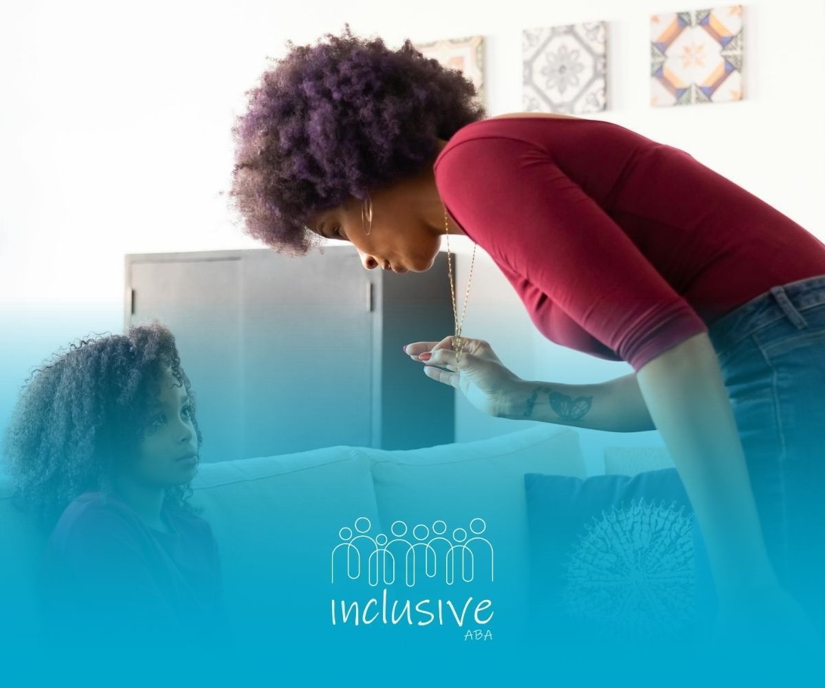 An ABA therapist scolding an autistic child in living room during in-home ABA therapy in Colorado.