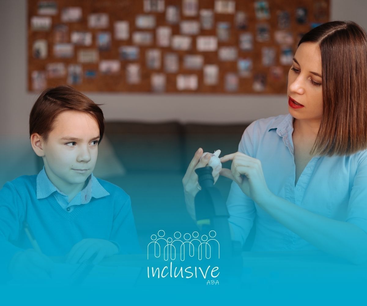 A mother and son engaged in a science activity, with the boy looking attentively at a microscope.