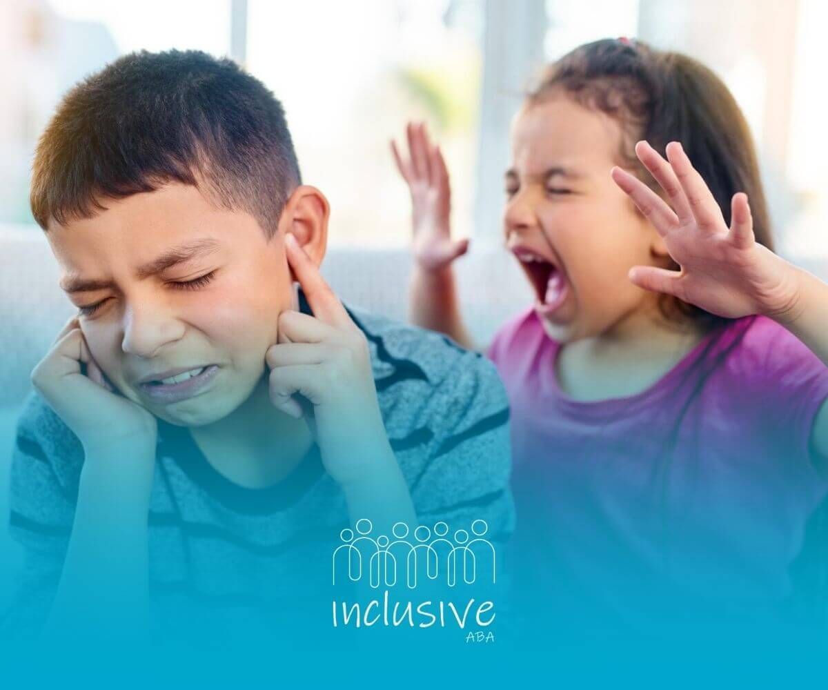 Autistic girl yelling at a boy who covers his ears in frustration.