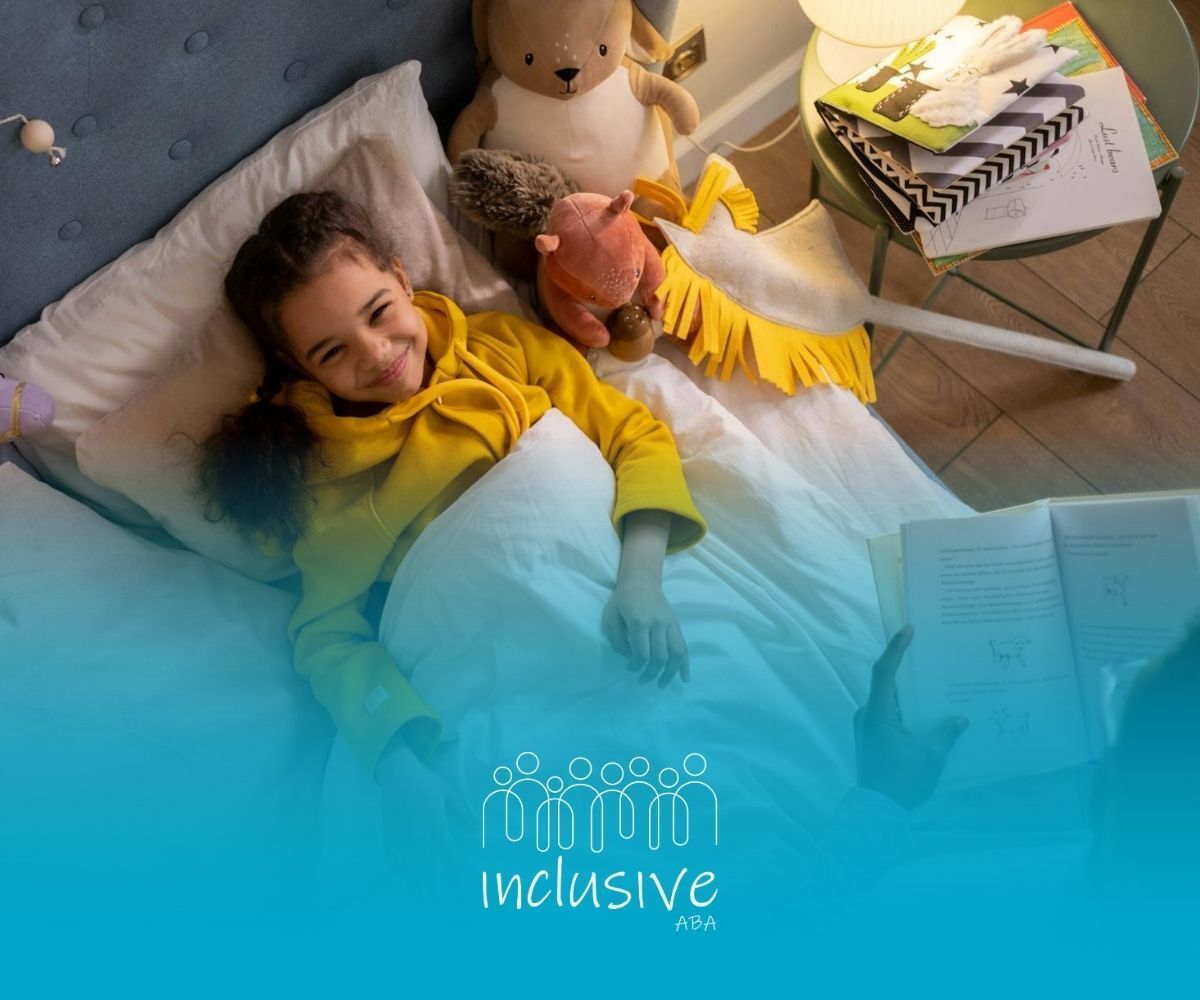 Autistic child in bed, wearing a yellow hoodie while listening to an RBT during ABA therapy in NV.
