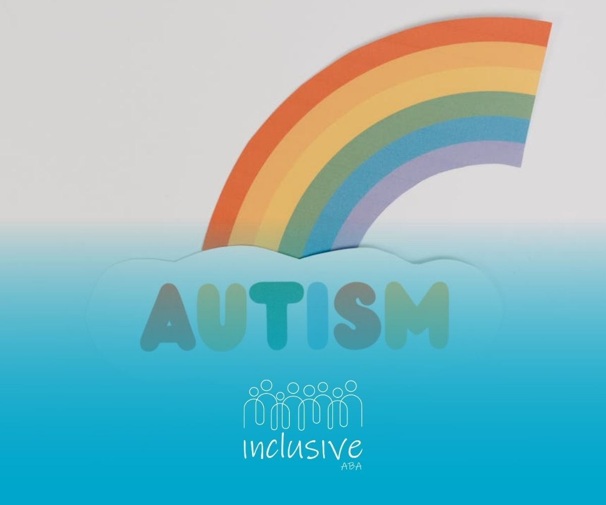 Autism text with rainbow graphic on white background, symbolizing rise in autism diagnoses lately.