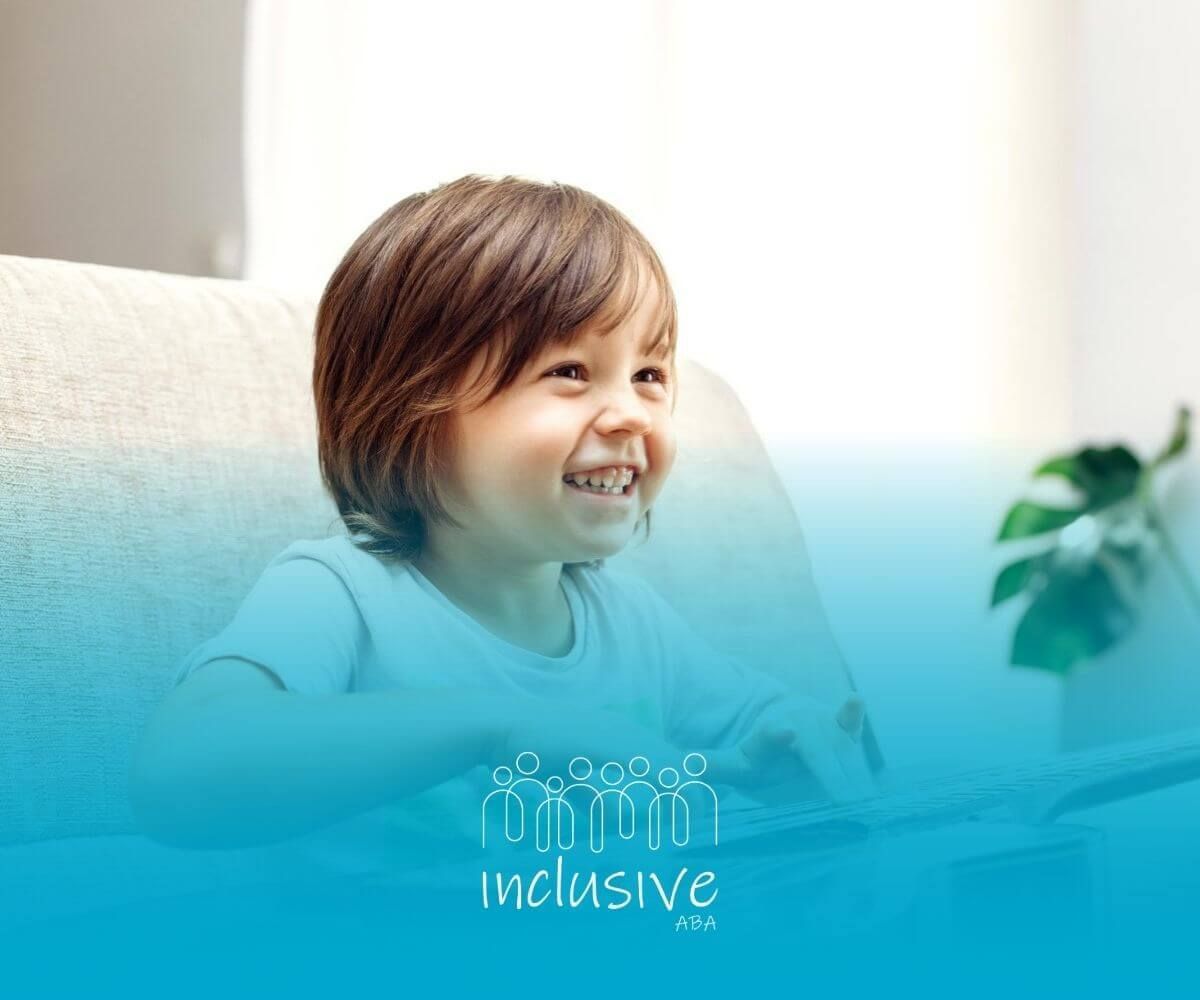 Young child exploring music as part of ABA therapy activity.