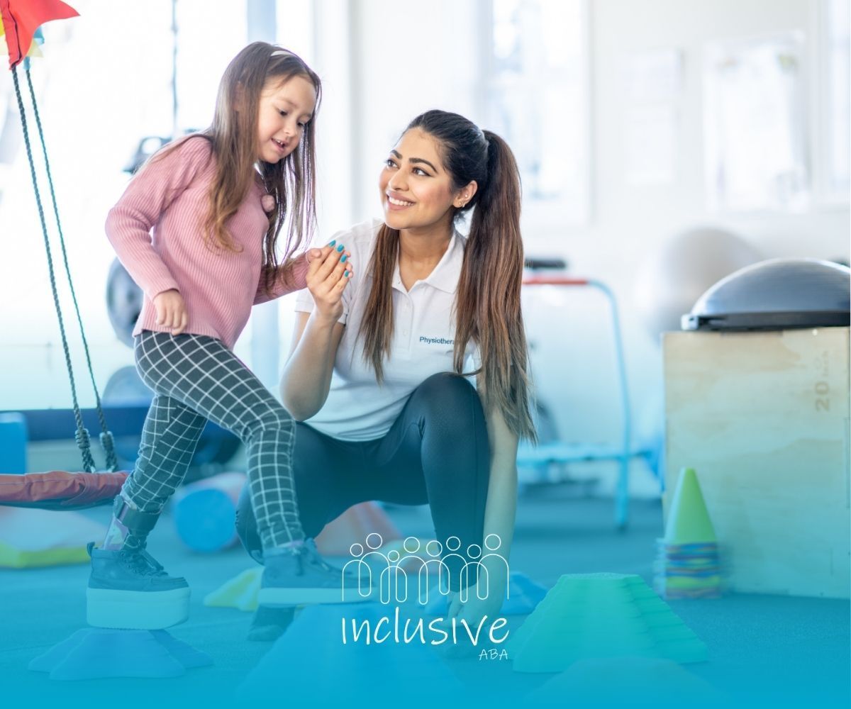 A woman and a little girl are playing with toys in a gym.