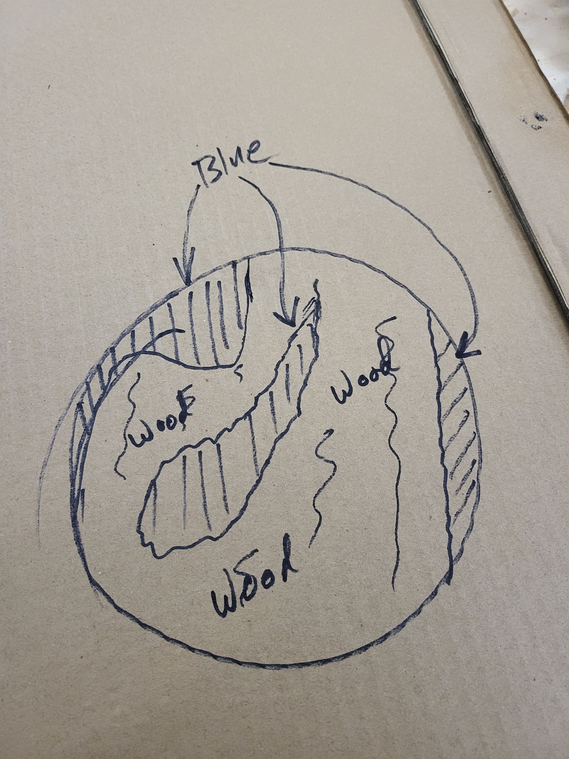 A drawing of a circle with the word wool on it