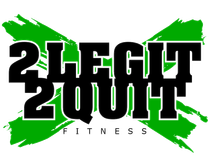 The logo for 2 legit 2 quit fitness is green and black