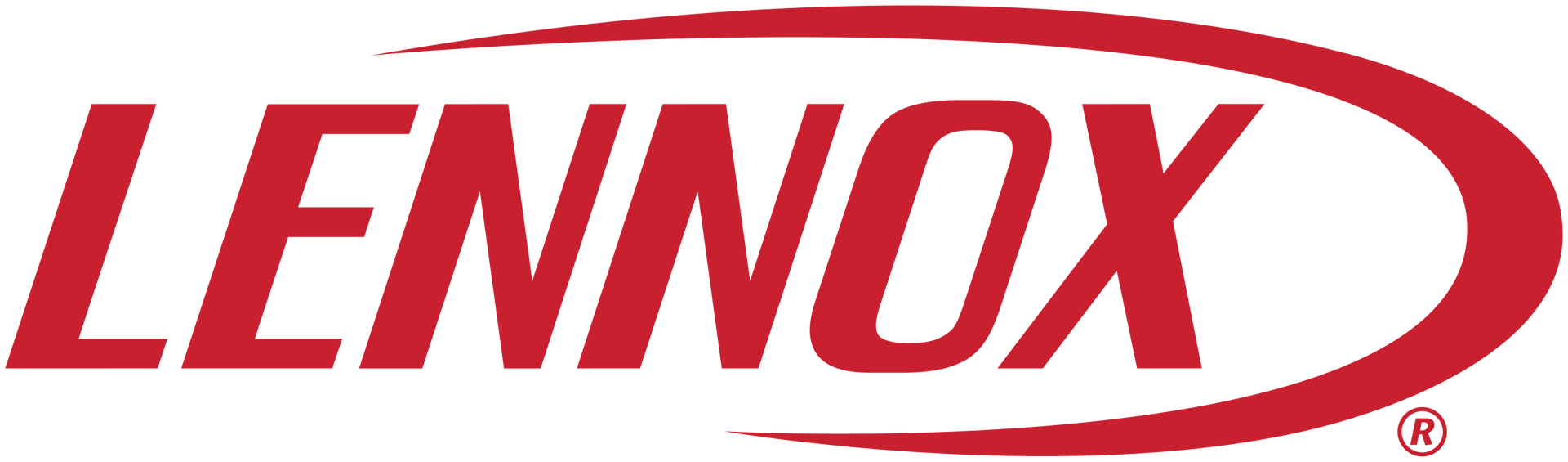 Lennox logo in red text with a curved red line wrapping around the text.