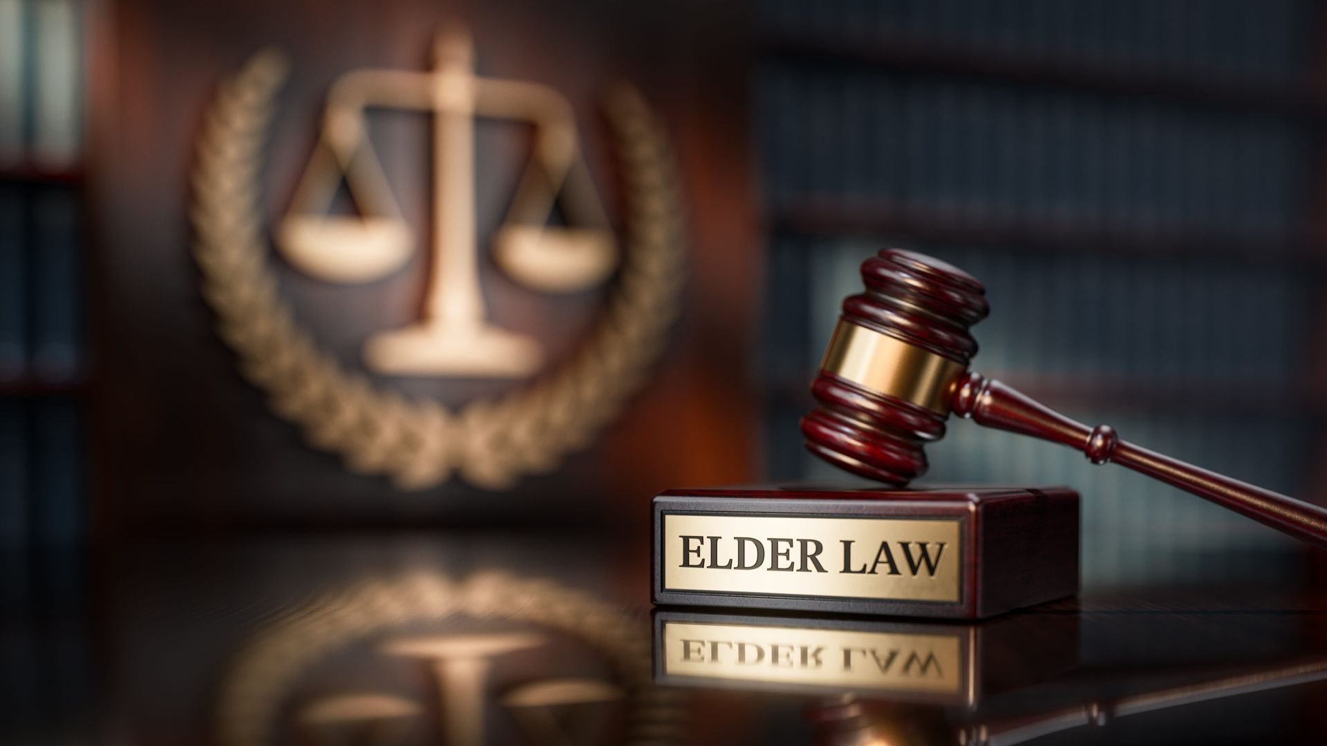 A wooden gavel rests on a block labeled