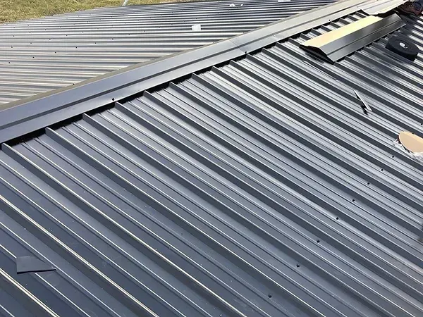 A close up of a metal roof