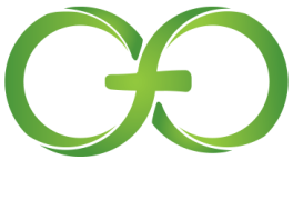 Green stylized interlocking &ldquo;GO&rdquo; logo on a white background