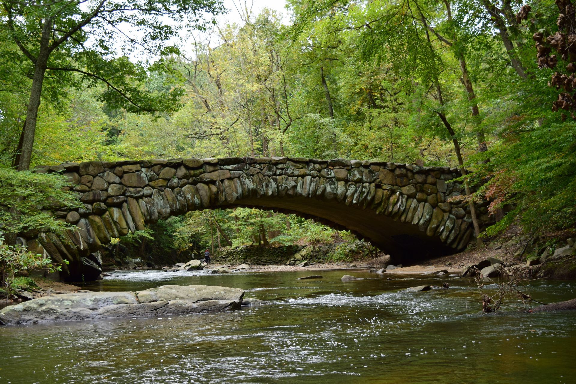Photo of a stone bridge over a river