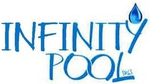 Logo di Infinity Pool in testo blu con una goccia d'acqua sopra la parola