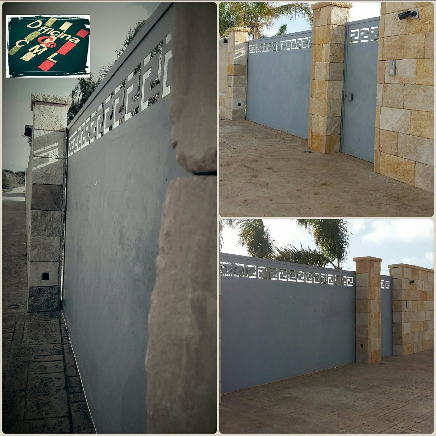 Un collage di immagini mostra una recinzione e un cancello