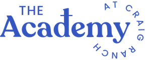 A blue logo for the academy at craig ranch