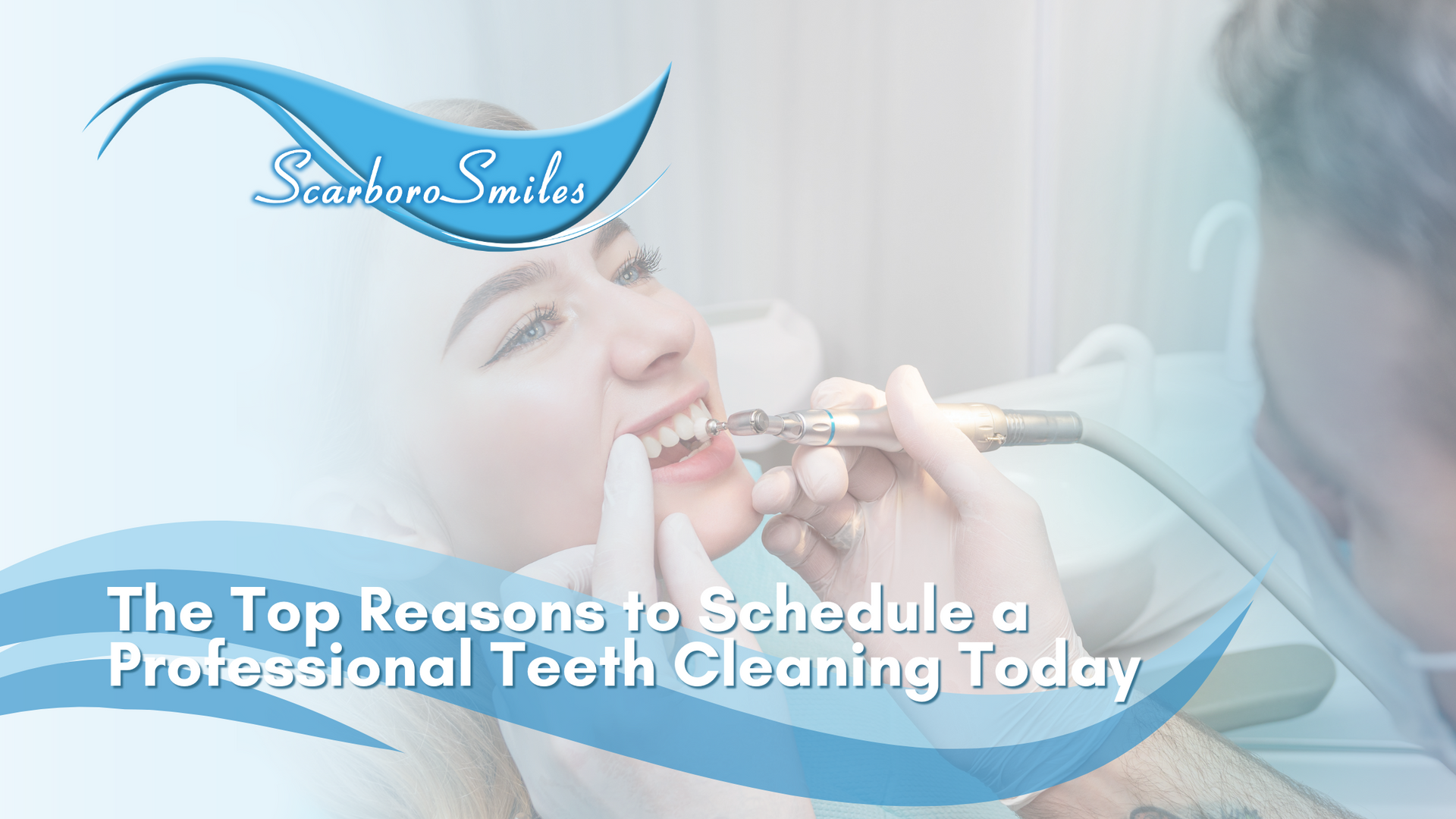 A woman is getting her teeth cleaned by a dentist.