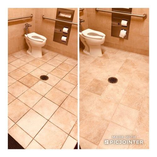 A before and after picture of a toilet in a bathroom.