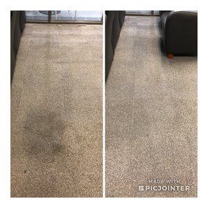 A before and after picture of a carpet being cleaned.